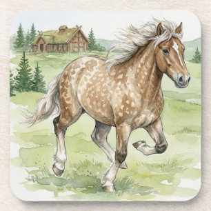 Posavasos Caballo islandés Stjarna galopando en prado
