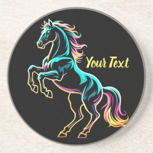 Posavasos Caballo Luz de Neón Glitch Estilo Retro