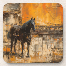 Posavasos Caballo majestuoso al atardecer abstracto