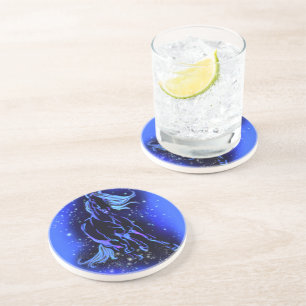 Posavasos Caballo Neon Blue Corriendo En La Noche De La Luna
