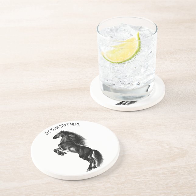 Posavasos Caballo salvaje negro vertical - Dibujo negro y bl (Lado)