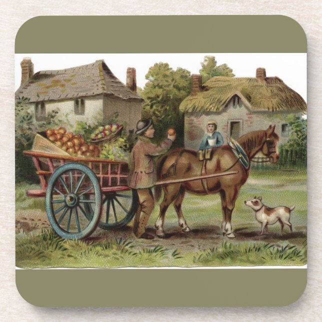 Posavasos Caballo victoriano dibujó carro de Apple (Frente)