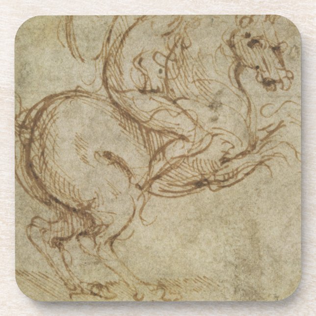 Posavasos Caballo y caballeros (pluma y tinta en el papel) (Frente)