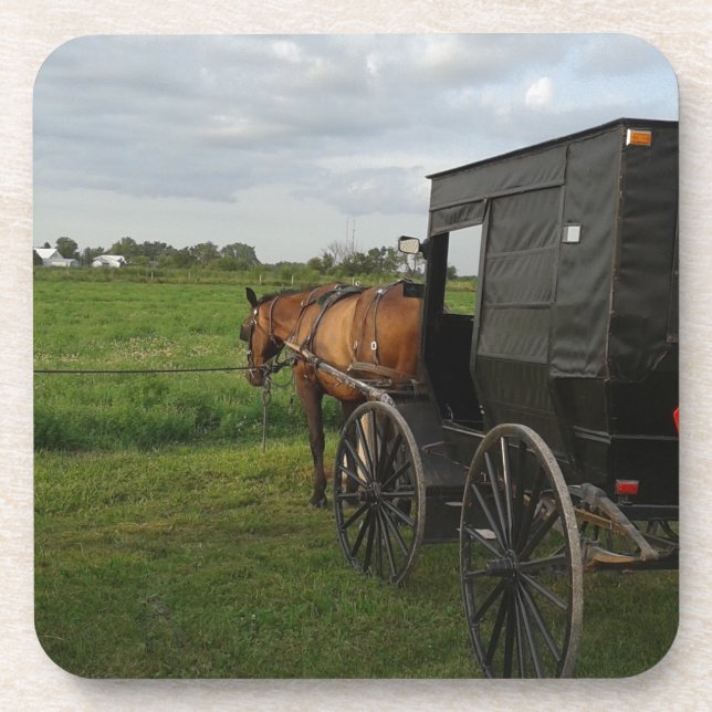 Posavasos Caballo y cochecillo de Amish en la puesta del sol (Frente)
