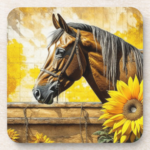Posavasos Caballo y Girasol Arte Hermoso de IA