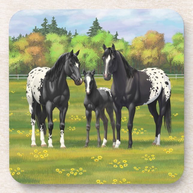 Posavasos Caballos Appaloosa Negros En Pastel De Verano (Frente)