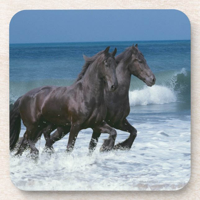 Posavasos Caballos de la fantasía: Frisios y mar (Frente)