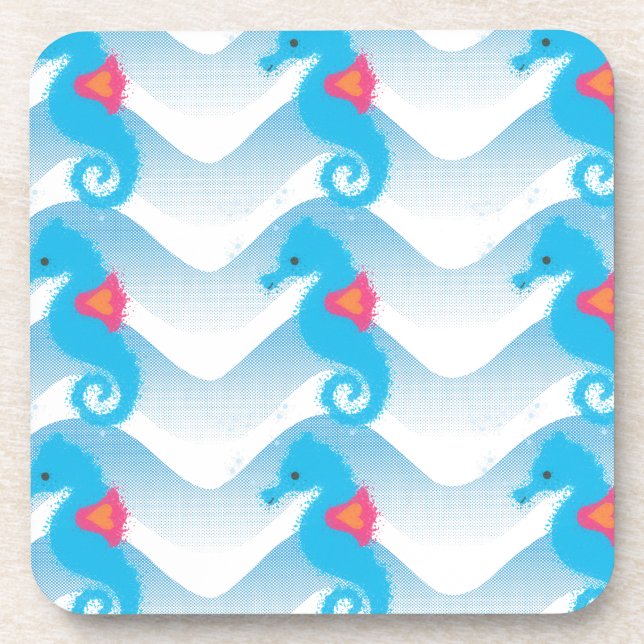 Posavasos Caballos De Mar Y Patrón De Ondas Azules (Frente)