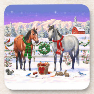Posavasos Caballos de Navidad en la nieve