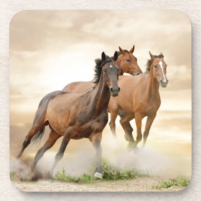Posavasos Caballos en puesta del sol (Frente)
