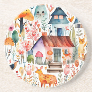 Posavasos Cabaña de cabaña de animales de campo floridos cas