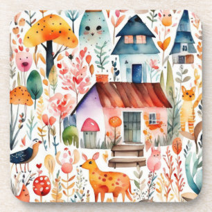 Posavasos Cabaña de cabaña de animales de campo floridos cas