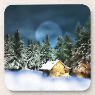 Posavasos Cabaña Rústica de Troncos Luna Llena