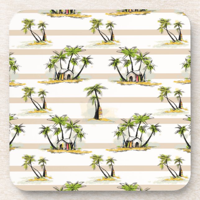 Posavasos Cabaña y palmas tropicales (Frente)