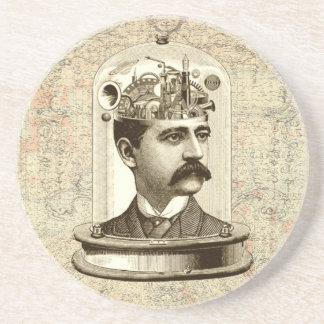 Posavasos Cabeza cerebral de reloj de vapor punk en frasco