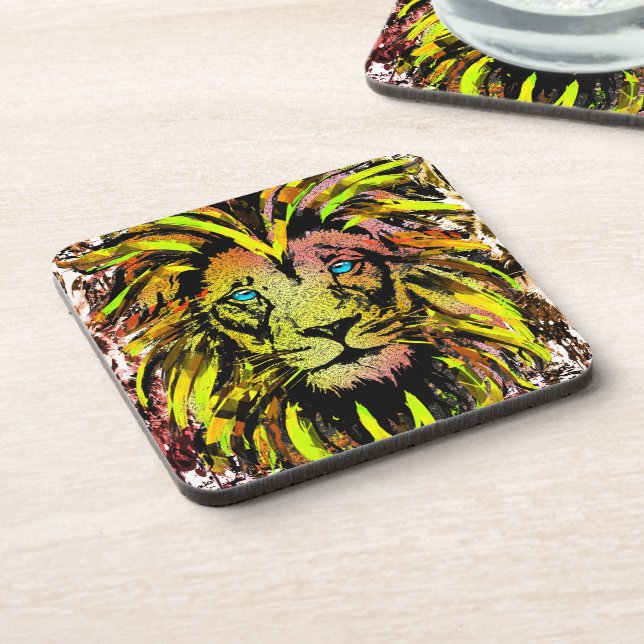 Posavasos Cabeza de León Amarilla - Mono de Bebida de Cara d (Lado Izquierdo)