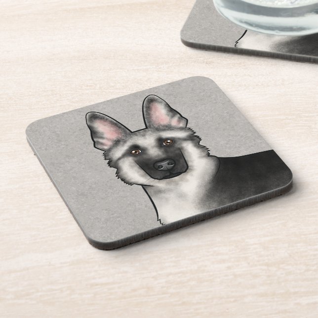 Posavasos Cabeza de perro pastor alemán de plata Sable (Lado Izquierdo)