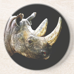 Posavasos Cabeza del rinoceronte, fondo negro