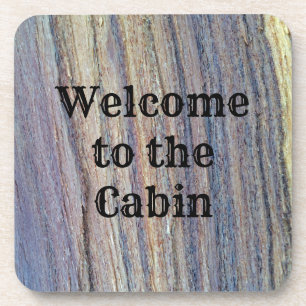 Posavasos Cabina de bienvenida rústica banda vertical Woodgr