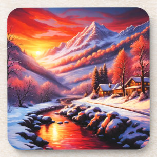 Posavasos Cabina de montaña de invierno
