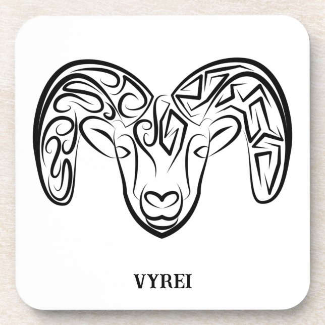 Posavasos Cabra/oveja tribal negra y blanca (Frente)