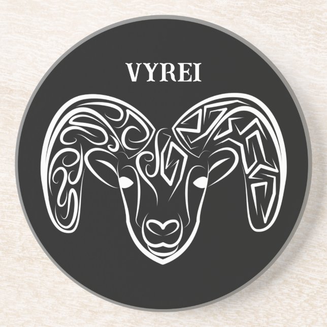 Posavasos Cabra/oveja tribal negra y blanca (Frente)
