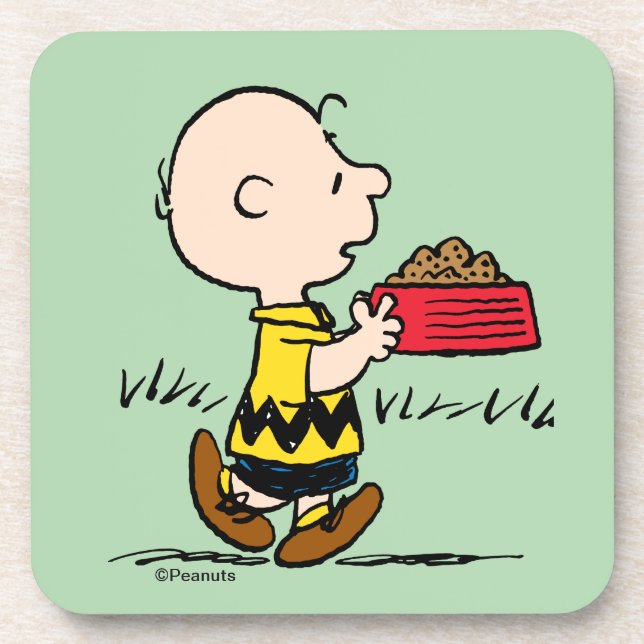 Posavasos Cacahuetes | Charlie Brown con plato de Snoopy (Frente)