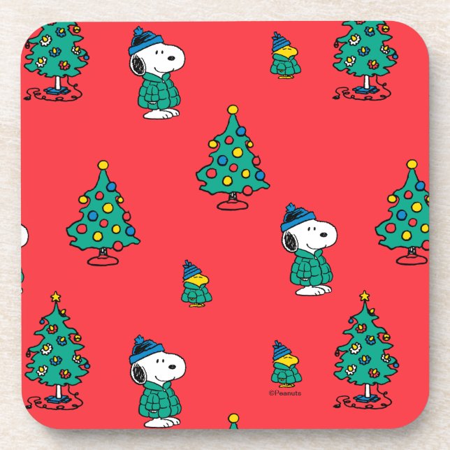 Posavasos Cacahuetes | Patrón de Navidades rojos Snoopy y Wo (Frente)
