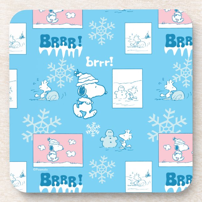 Posavasos Cacahuetes | Patrón del Día de la Nieve Snoopy (Frente)