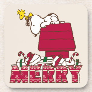 Posavasos Cacahuetes   Snoopy & Woodstock Merry Ugly Sweater
