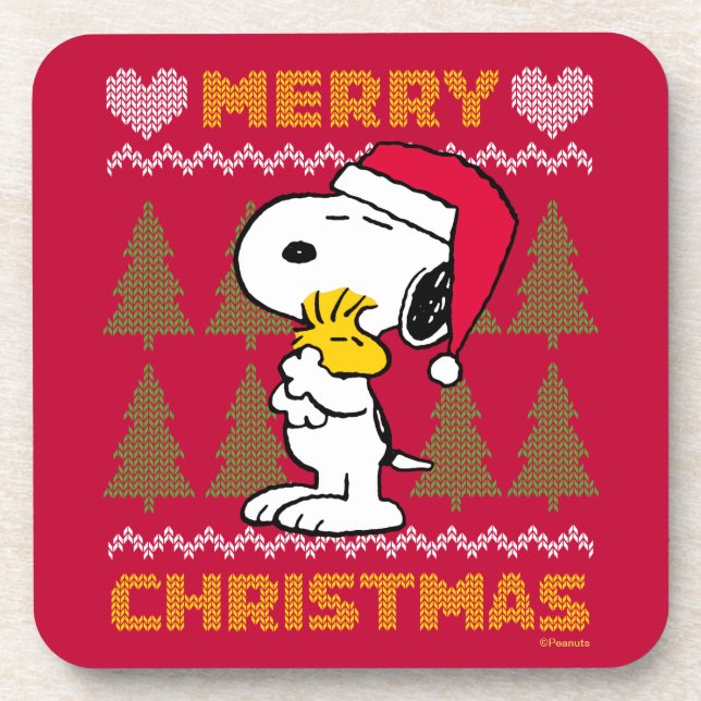 Posavasos Cacahuetes | Snoopy & Woodstock Santa Claus Hug (Frente)