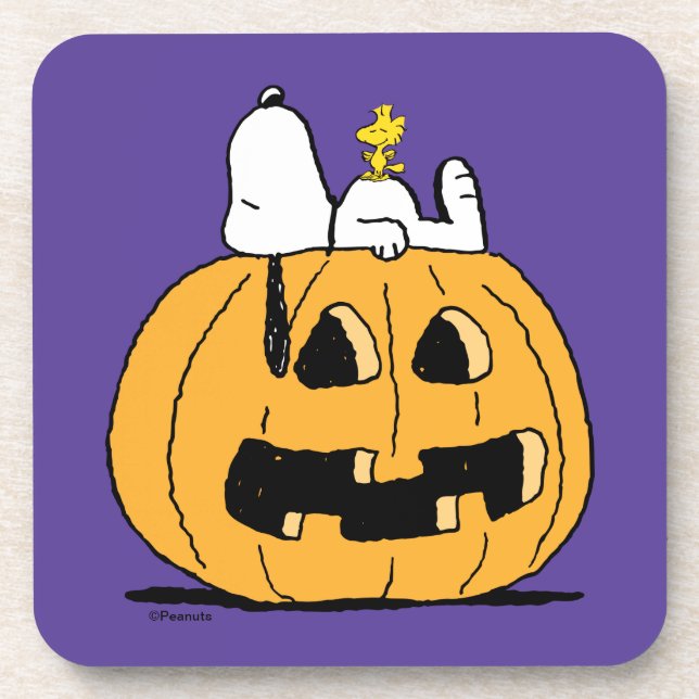Posavasos Cacahuetes | Snoopy y Woodstock Jack-O-Lantern (Frente)