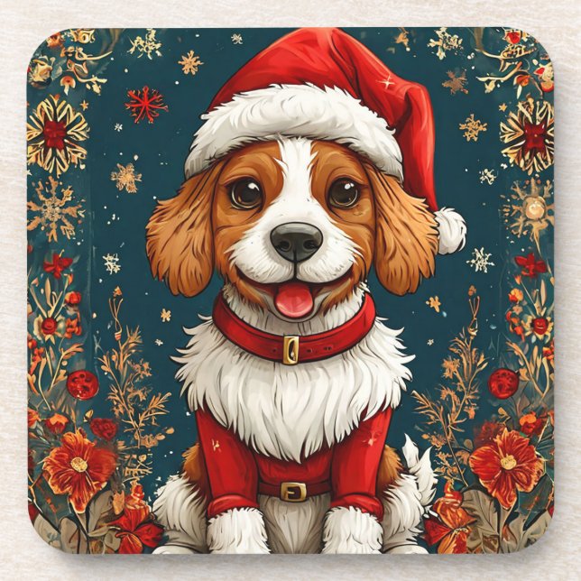 Posavasos Cachorro adorable de Navidad (Frente)