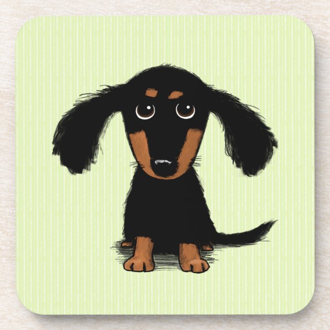 Posavasos Cachorro Adorable de Pelo Largo de Dachshund (Frente)