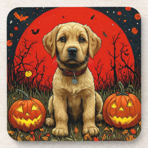 Posavasos Cachorro de Golden Retriever con calabazas de Hall