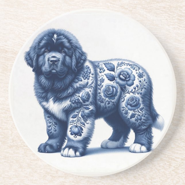Posavasos Cachorro de Newfoundland Delft Azul (Frente)