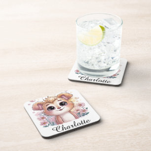 Posavasos Cachorro Kawaii con Flores de Primavera y Corazone