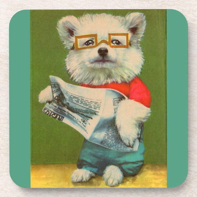 Posavasos cachorro leyendo la prensa escrita (Frente)