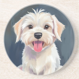 Posavasos Cachorro maltés | Pintura de perro blanco