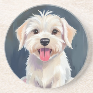 Posavasos Cachorro maltés Pintura de perro blanco