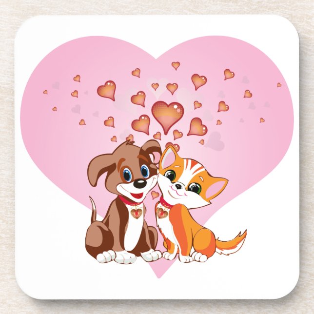 Posavasos Cachorro y amor a gatitos (Frente)
