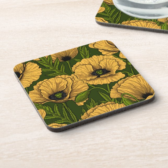 Posavasos Cachorros amarillos en verde oscuro (Lado Izquierdo)