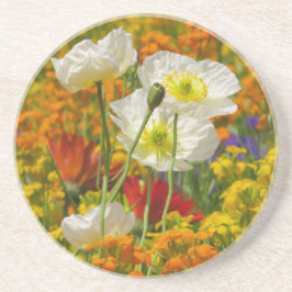 Posavasos Cachorros blancos creciendo alrededor de las flore