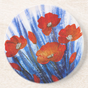 Posavasos Cachorros rojos en césped azul