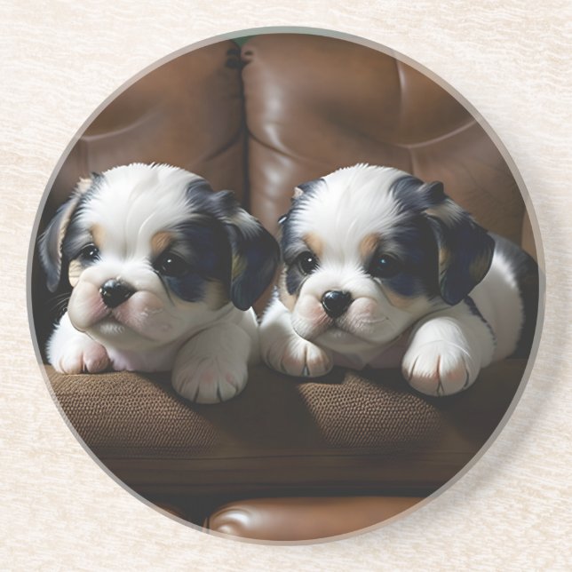 Posavasos Cachorros Super Cute en el sofá 1 (Frente)