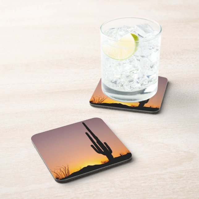 Posavasos Cactus del Saguaro en la puesta del sol (Lado Derecho)