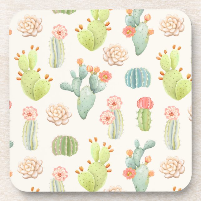 Posavasos Cactus en colores pastel suave y modelo suculento (Frente)