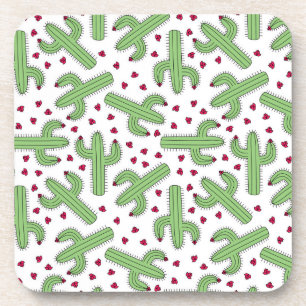 Posavasos Cactus ilustrado y modelo de flores rosado