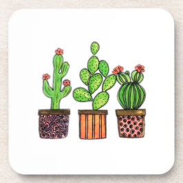 Posavasos Cactus lindo de la acuarela en potes