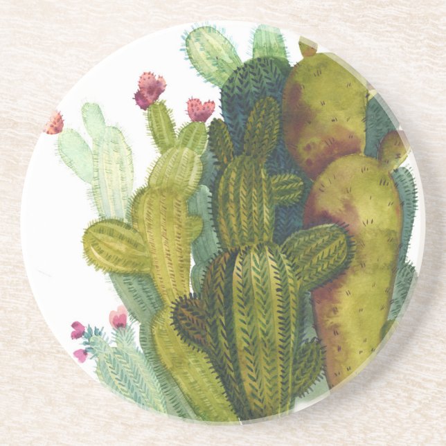 Posavasos Cactus, suculentas: acuarela vintage. (Frente)